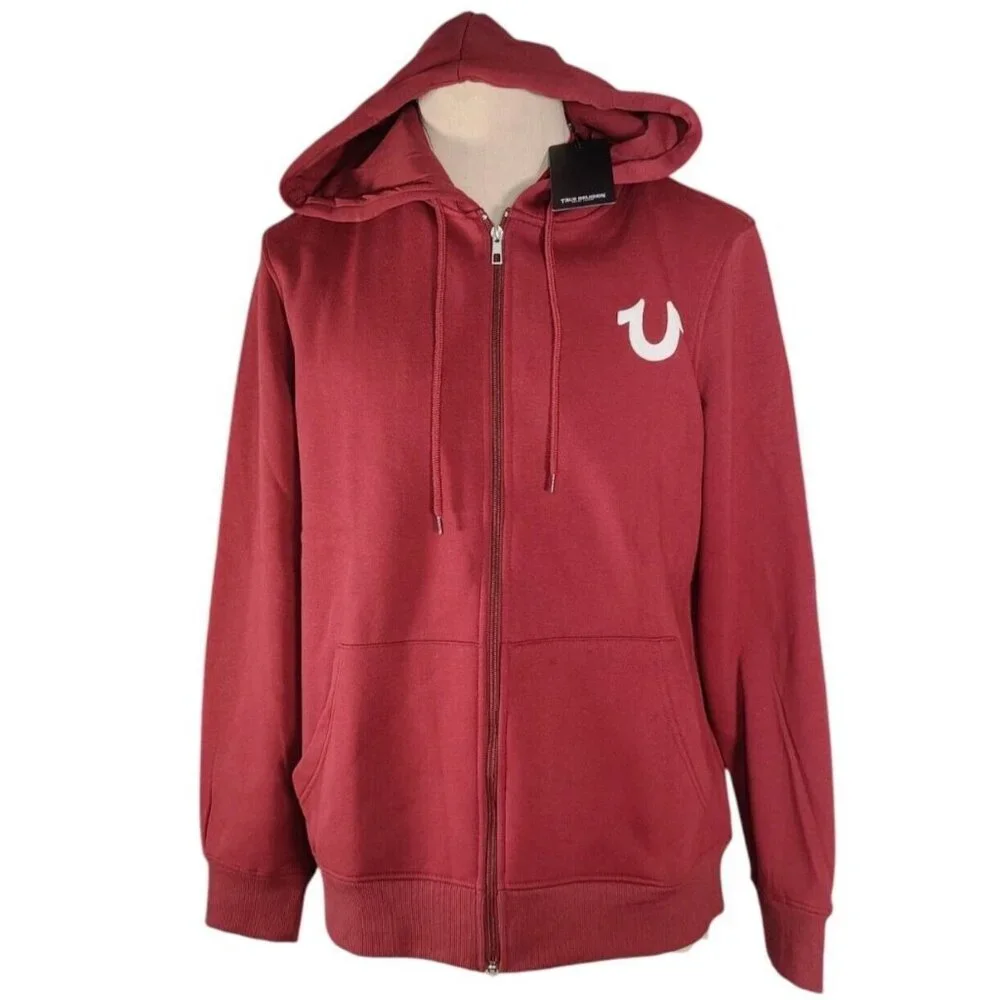True Religion Overlap Buddha Full Zip Up Hoodie Mens XL Chocolate Truffle NWT
